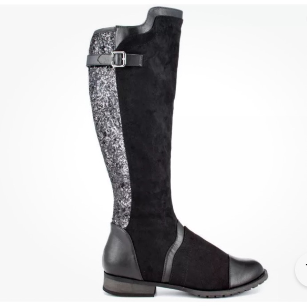 NIB Black Bardot Glitter  Boots by Michael Antonio Sze 5.5